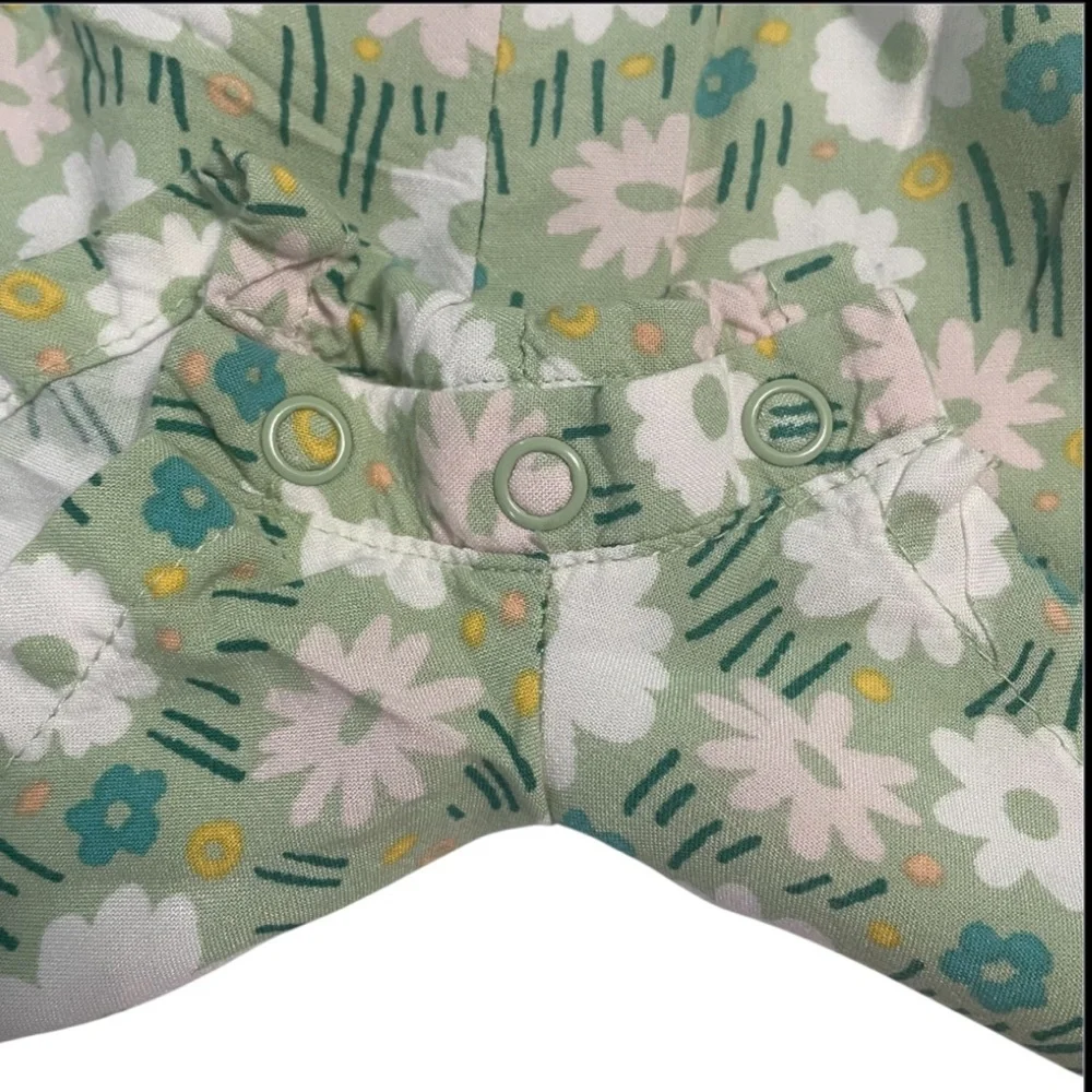 Set of 2 Girls Rompers- Green Floral and a Peach color Pineapple foil Print.